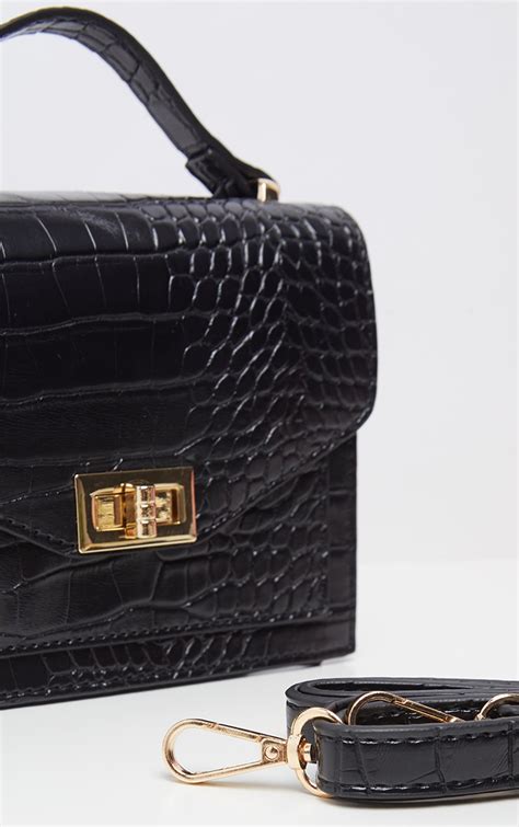 sac petit format imitation croco noir